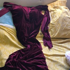 Beautiful burgundy velvet dress .